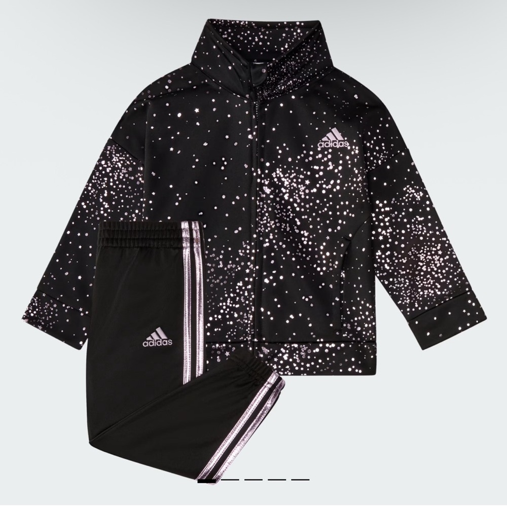 Adidas Black and Pink Speckle Jacket and Pants Set